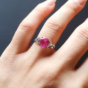 Pink sapphire & diamond heart ring 10k white gold